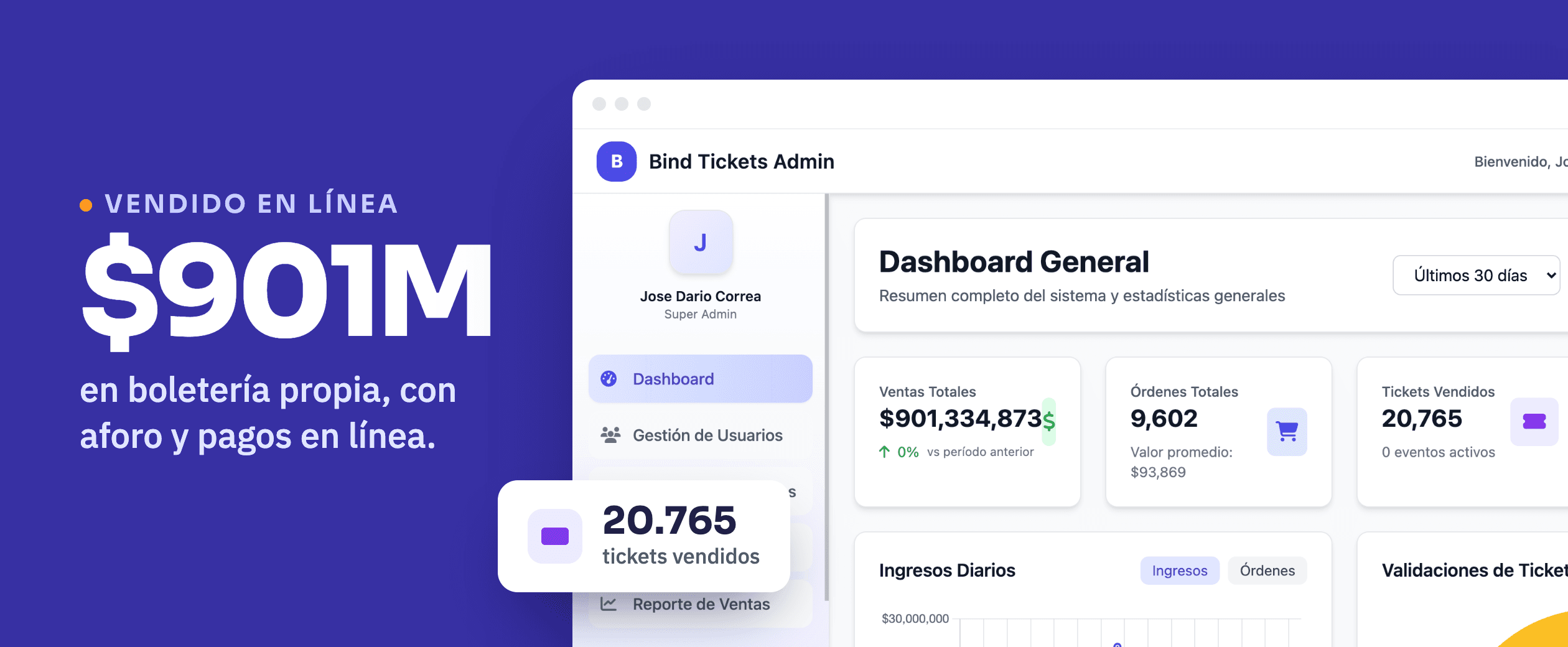 Plataforma de venta de entradas de Bind Tickets
