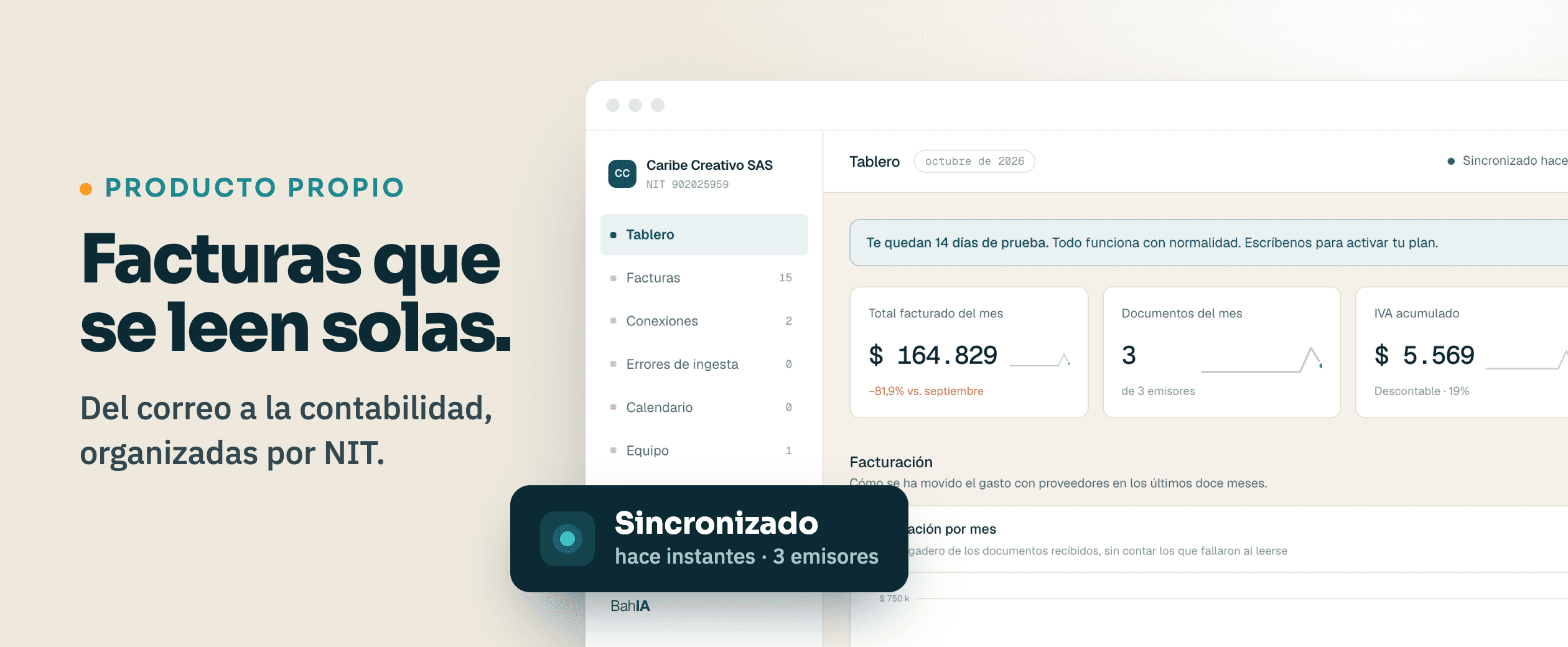 BahIA dashboard with payables and receivables